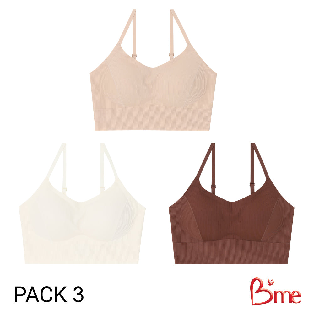 B'me เสื้อชั้นใน ไร้โครงแบบสวมหัว รุ่น ME1A2L Pack3 ฟองกลาง Level 2 คละสี