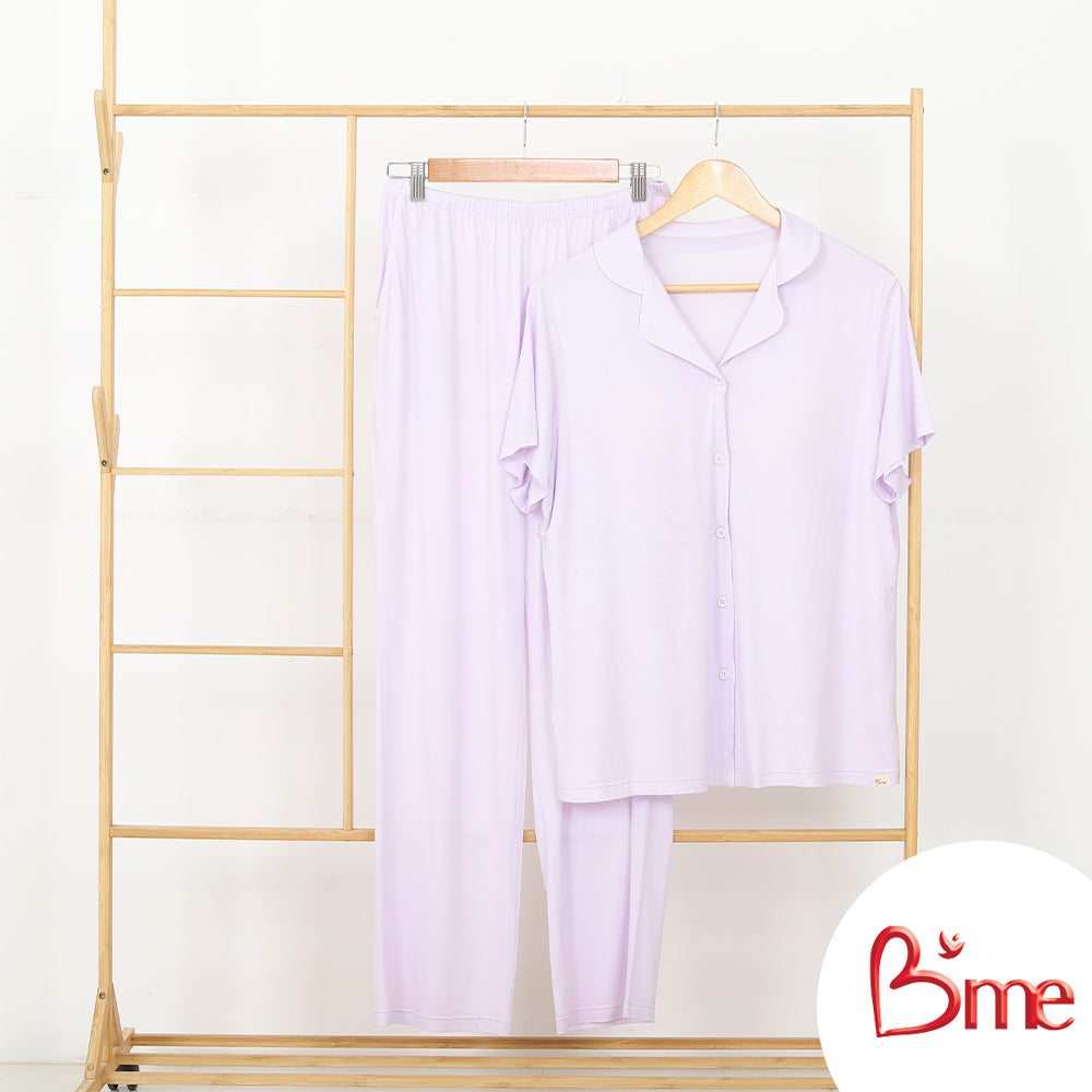 B'me ชุดนอนเสื้อแขนสั้นพร้อมกางเกงขายาว รุ่น ME8828 มี 4 สี สีส้มแซลมอน สีม่วง สีวนิลลา สีฟ้า