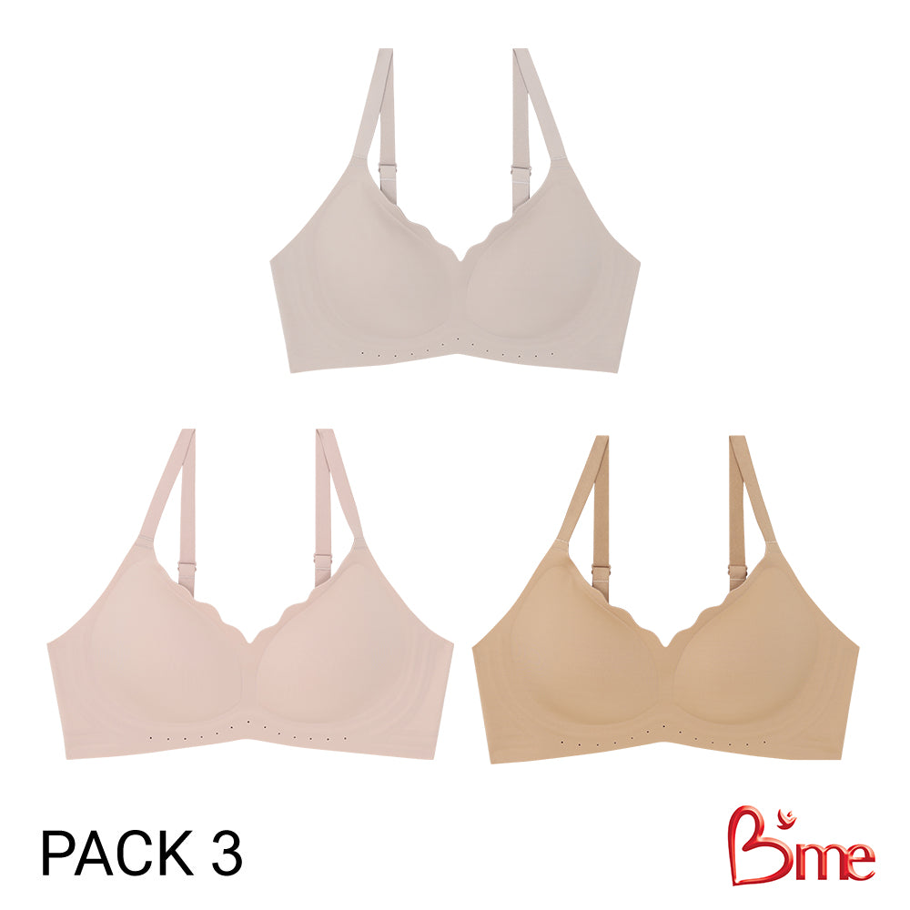 B'me เสื้อชั้นในไร้โครง level 1 ฟองบาง รุ่น ME1A3V (แพ็ก 3 ตัว) คละสี : สีโอวัลติน สีน้ำตาล สีชมพู