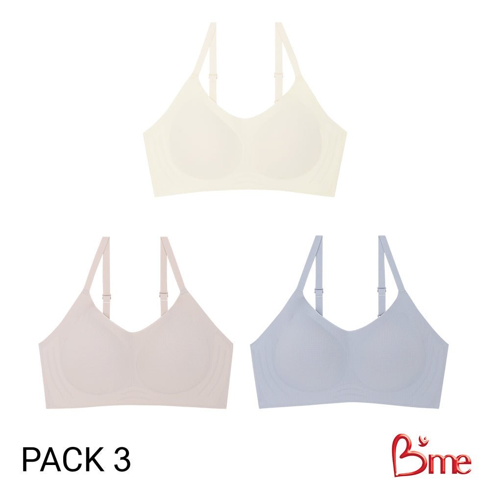 B'me เสื้อชั้นในไร้โครง level 1 ฟองบาง รุ่น ME1A3W (แพ็ก 3 ตัว) คละสี : สีเบจ สีครีม สีเทา