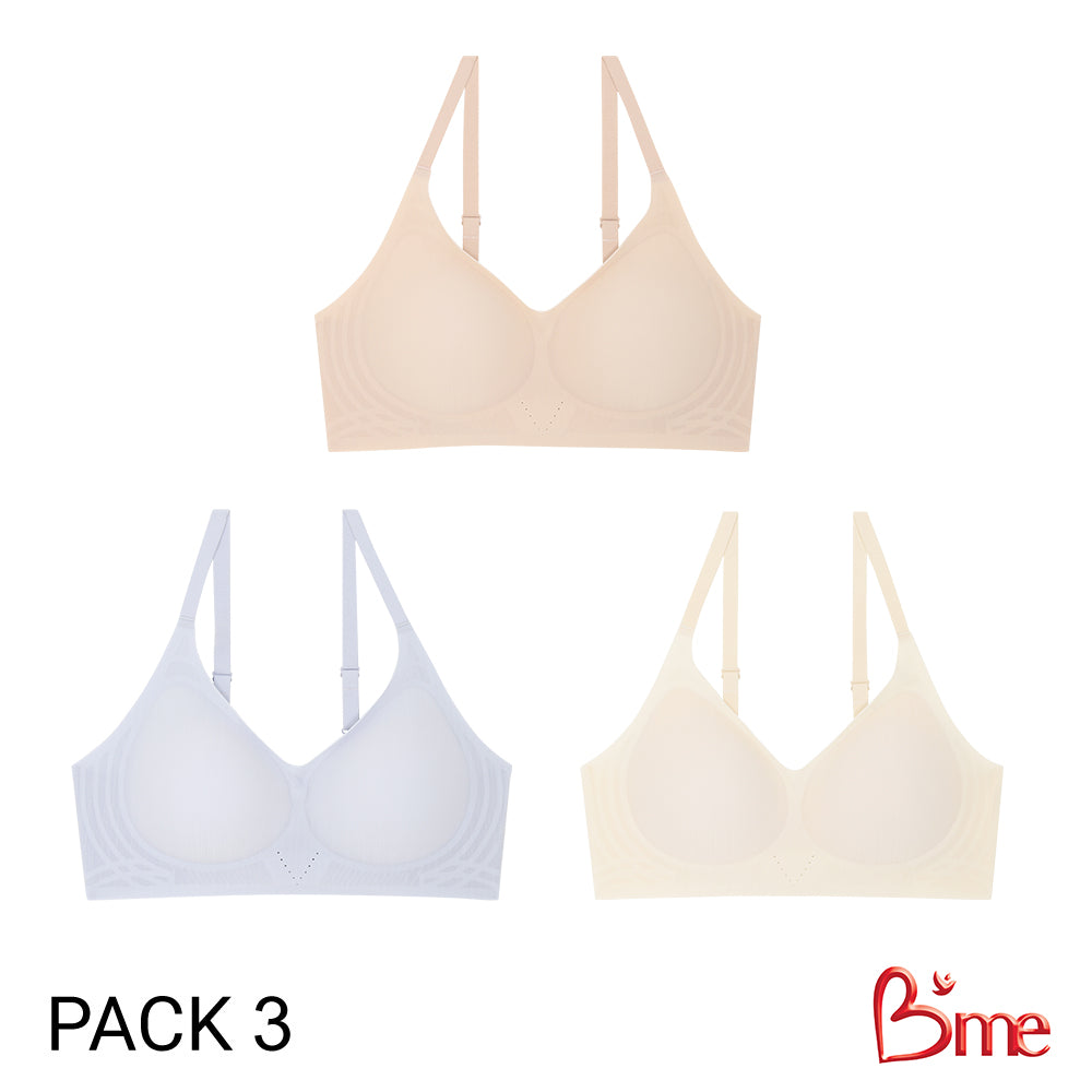 B'me เสื้อชั้นในไร้โครง level 3 ฟองหนา รุ่น ME1A4M แพ็ก 3 ตัว คละสี : สีฟ้า สีครีม สีเนื้อ