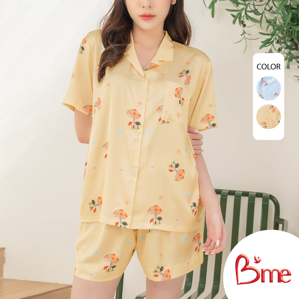 B'me ชุดนอนเสื้อแขนสั้นพร้อมกางเกงขาสั้น คอฮาวาย รุ่น ME8804 มี 4 สี สีชมพู สีเขียว สีเหลือง สีฟ้า M.5.26