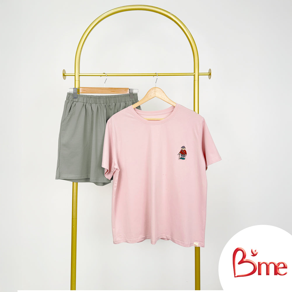 B'me ชุดเซ็ตรูปแบบเสื้อแขนสั้นคอกลม พร้อมกางเกงขาสั้น รุ่น ME8822 มี 3 สี สีชมพู สีฟ้า สีเหลือง