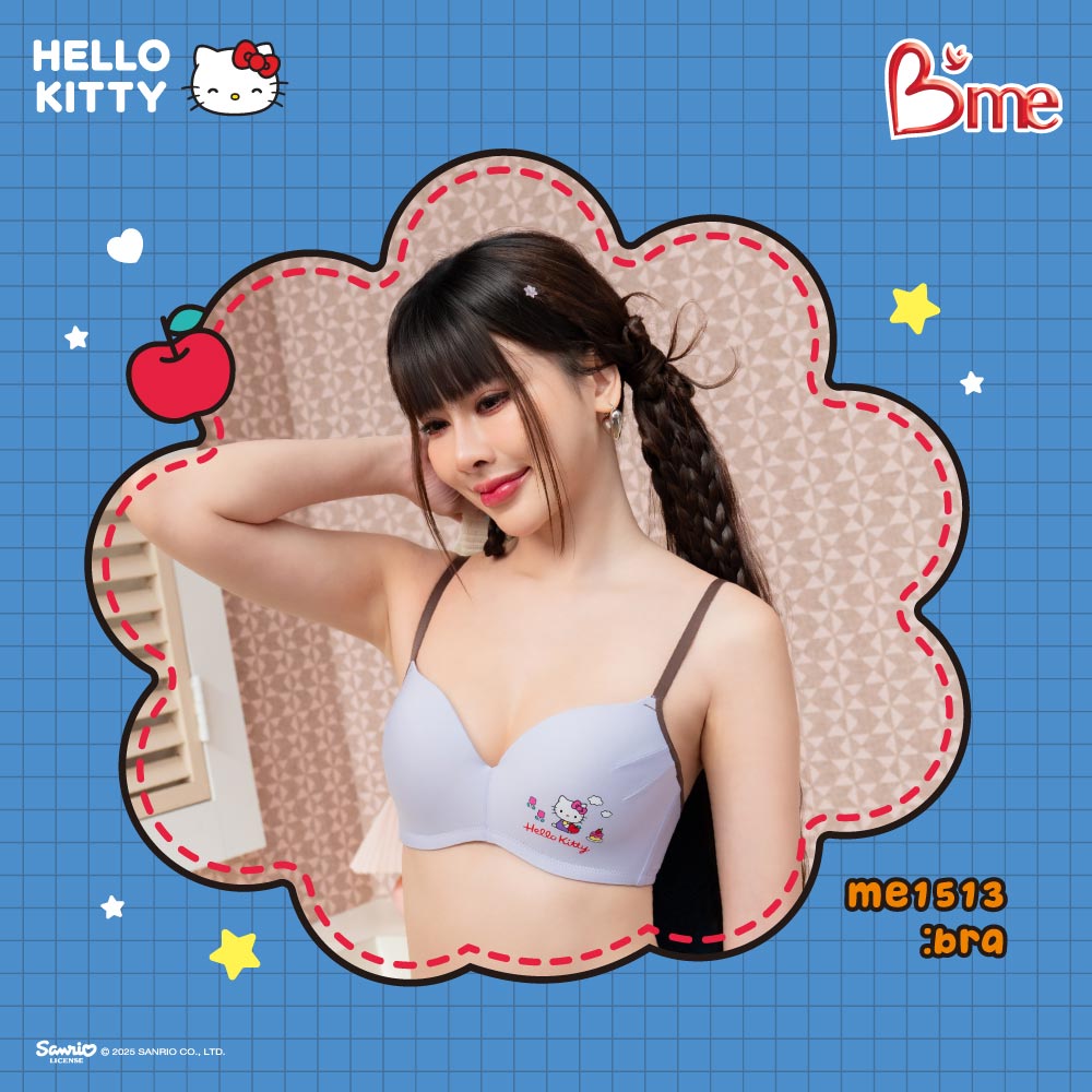 B'me เสื้อชั้นในไร้โครง level 2 ฟองกลาง รุ่น ME1513 (Hello Kitty) สีม่วงพาสเทล สีเขียวพาสเทล สีครีม