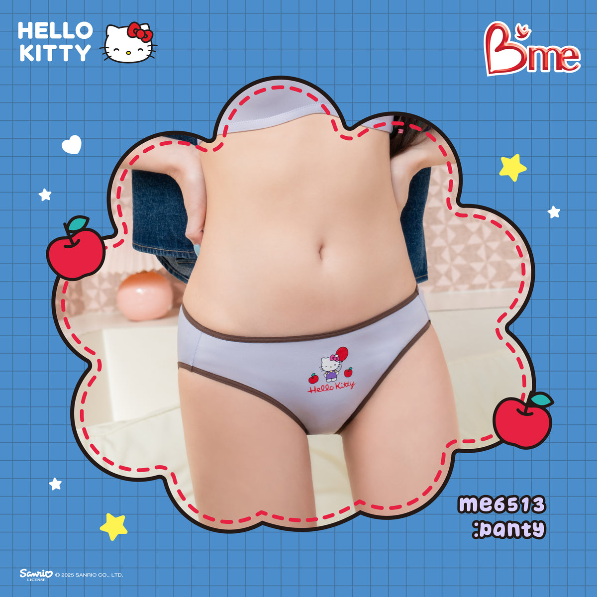 B'me กางเกงชั้นใน Hello Kitty รุ่น ME6513 สีม่วงพาสเทล สีเขียวพาสเทล สีครีม สีดำ สีวานิลลา สีชมพู (เข้าคู่กับเสื้อใน รุ่น ME1513, ME1707, ME1708)